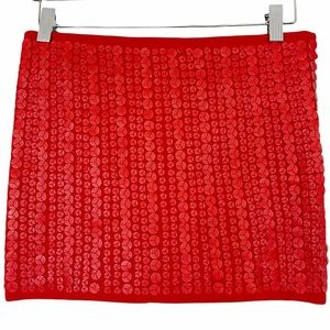 Red Textured Mini Skirt